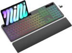 Wireless Keyboard with 7 Colors & 4 Modes RGB Backlit, Ergonomic Keyboard with Wrist Rest, Phone Tablet Holder, 2.4G Light Up Computer Keyboard with Numeric Keypad for Mac, Windows - Image 2