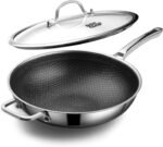 Wok pan,Hybrid 12 inch Wok with Lid, PFOA Free Cookware,non stick Stainless Steel Woks & Stir-fry pans Nonstick, Dishwasher and Oven Safe, Works on Induction - Image 2