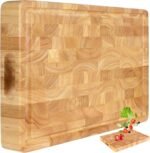 Wooden Butcher Block End Grain Cutting Board - 17x13x1.5in Reversible Multipurpose Chopping Board with Juice Groove, Cracker Holder & Inner Handles - Image 2
