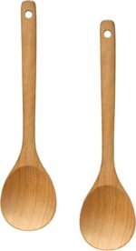 Wooden Cooking Spoon 2PC, Large 12" Solid Wood Serving Spoons Set for Mixing Stirring, Maple Wood Nonstick Kitchen Utensils Tableware Ladle Scoop. - Image 2