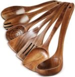 Wooden Spoons for Cooking - 7 Pieces Wooden Kitchen Utensils Set, Smooth Natural Teak Wood Utensil Set, Nonstick Heat-Resistant Cooking Utensils - Lightweight & Sturdy, Wooden Spatula for Cooking - Image 2