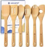 Wooden Spoons for Cooking Bamboo Utensils Set (6 Pieces) - Essential Tools Wooden Spoons & Spatula for Everyday Stirring, Mixing, Flipping & Serving, Gentle on Nonstick Cookware - Image 2