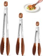 Wooden Tongs for Cooking Set of 3 (7",9",12") Natural Walnut Wooden kitchen Tongs for Grilling, Serving, BBQ and Tossing Salad etc | Ergonomic Stainless Steel Non-Slip Grip, Heat Resistant, Pull Lock - Image 2