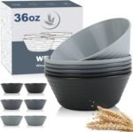 Wrova Wheat Straw Bowl Sets,6 PCS Unbreakable Cereal Bowl 36 OZ,Microwave and Dishwasher Safe Bowls,Salad Bowls for Camping,Rv,Apartment,Dorm,Party (Black Grey) - Image 2