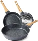 YIIFEEO Frying Pans Nonstick, Induction Frying Pan Set Granite Skillet Pans for Cooking Omelette Pan Cookware Set with Heat-Resistant Handle, Christmas Gift for Women (8" &9.5" &11") - Image 2