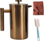 YJX 34oz Coffee Maker, Stainless Steel French Press, 1 Liter Camping Coffee Pot, Tea Maker, 34 Ounce Travel Coffee Presses, Heat Resistant Double Insulated (Coppery) - Image 2