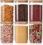 YUNCANG Glass Storage Jars 6 Pack 37oz Clear Glass Food Storage Containers with Airtight Bamboo Lid Stackable Kitchen Canisters for Candy,Cookie,Rice,Sugar,Flour,Pasta,Nuts and Spice Jars(Square) - Image 2