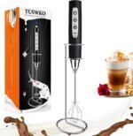 YUSWKO Black Handheld Milk Frother Wand with Stand for Coffee, Rechargeable Electric Whisk with 3 Heads 3 Speeds Drink Mixer Coffee Frother For Latte, Cappuccino, Hot Chocolate, Egg - Image 2