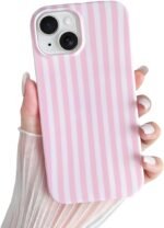 Yeddabox for iPhone 15 Case Cute Striped Phone Case Soft TPU Slim Shockproof Phone Cover for Women Girls, Pink - Image 2
