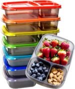 Youngever 7 Pack Bento Lunch Box, Meal Prep Containers, Reusable 3 Compartment Plastic Divided Food Storage Container Boxes - Image 2
