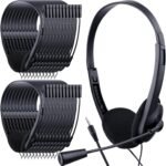 Yunsailing 30 Pack Classroom Headphones with Microphone Headphones Bulk Class Set Lightweight Adjustable Earphones on Ear with 3.5 mm Jack(Plastic Stem) - Image 2