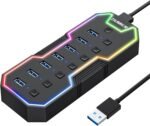 ZIUMIER USB 3.0 Hub,7 Ports USB Expander with RGB LED Strip,USB Hub for Laptop,Individual LED On/Off Switches for Mac, PC, Desktop, Flash Drive, Mobile HDD - Image 2