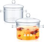 Zubebe 2 Pcs Glass Pots for Cooking on Stove Set Glass Saucepan with Cover Heat Resistant Clear Pots and Pans Set Stovetop Cookware Simmer Pot with Lid for Soup Milk(1.3 L, 1.9 L) - Image 2