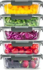 Zulay Kitchen 5 Piece Large Glass Tupperware Container Set with Lids - Premium BPA Free Borosilicate Glass Food Storage Containers - Leak-Proof Meal Prep - Microwave, Freezer & Oven Safe - Gray - Image 2