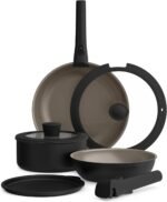 bella 8 Piece Removable Handle Cookware Set, Fits-anywhere™ Kitchenware w EverGood™ Ceramic Nonstick Coating​, Dishwasher & Oven Safe, All Stovetops Compatible, Glass Lids with Silicone Rims, Black - Image 2