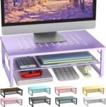 gianotter 2-Tier Metal Monitor Stand Riser, Office Desk Storage Organizer for Computer Monitor, Laptop, Printer, Office Supplies (Purple) - Image 2