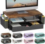 gianotter Wood Monitor Stand Riser, Office Desk Shelf Organizer, Desk Organizer with Drawer and Pen Holder, 2-Tier Computer Stand, Office Organization (Wood) - Image 2