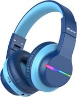 iClever BTH12 Kids Bluetooth Headphones,Colorful LED Lights Kids Headphones Wireless,74/85dBA Safe Volume,85H Playtime,Fast Charging,Bluetooth 5.2,Over Ear,Built-in Mic for iPad/Tablet/Airplane,Blue - Image 2