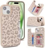 iCoverCase Compatible with iPhone 15 Wallet Phone Case with Card Holder for Women Men, [RFID Blocking] Card Slots PU Leather Protective Wallet Case 6.1 Inch (Beige Leopard) - Image 2