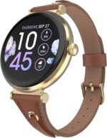 iTouch Bloom Smartwatch – 1.32” AMOLED Display, Bluetooth Calling, 60+ Sports Modes, Heart Rate, SPO₂, Sleep & Stress Monitor, IP68 Waterproof – Android & iOS (Gold/Brown w/PU Strap) - Image 2
