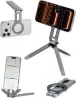 iWALK Magnetic Foldable Metal Phone Stand for iPhone, Strong Magnet Mini Cell Phone Tripod Stand for Vlog, Gym, Travel Essentials Compatible with iPhone 17, 16, 15, 14, 13, 12 Series, Silver - Image 2