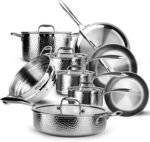imarku Pots and Pans Set, 14PCS Kitchen Cookware Sets Tri-Ply Clad Stainless Steel with Hangered Handle and Lids, Suits Ceramic and Induction, Oven and Dishwasher Safe, Best Gifts for Women Man - Image 2