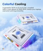llano V10 Gaming Laptop Cooler, RGB Laptop Cooling Pad Stand with Powerful 4.72 Inch External Turbo Cooling Fan, Fast Cooling Computer 13-17.3inch, 3 Adjustable Stand, 4-Port USB C&A (White) - Image 2