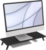 loukin Monitor Stand Riser for Desk, 22.4" x 8.3" Larger Computer Stand for Laptop, PC, Printer, Sturdy Desktop Computer Shelf with Non-Skid Rubber, Home Office (Black) - Image 2