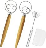 ​Listenman Danish Dough Whisk Bread Mixer & Egg Whisk Kits, 2 Pack Premium Stainless Steel Dutch & 1 Pack Hand Push Rotary Blender for Pastry Pizza Dough, with a Dough Scraper for Bread​ - Image 2