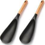【2 Pack】Silicone Cooking Spoon for Nonstick Cookware - Wooden Handle Kitchen Spoon for Mixing, Flipping, Scraping & Serving - Heat-Resistant Spatula for Baking, Stirring (11.4'' Black 2-Pcs) - Image 2