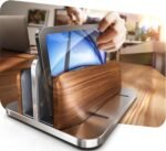 𝟮𝟬𝟮𝟲 𝗨𝗽𝗴𝗿𝗮𝗱𝗲𝗱 Aluminum Vertical Laptop Stand, [Black Cedar Wood Dual-Slot], Desktop Adjustable MacBook Stand, Adjustable Base, for MacBook Pro/Air, (up to 17.3-inch Gaming laptops) - Image 2