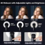4K Webcam with Light, Webcam for PC with Microphone, Plug and Play, USB Computer Camera for Desktop, Auto-Focus, Web Camera for Desktop Computer Zoom Skype - Image 4