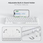 RK ROYAL KLUDGE F68 60% Foldable Low Profile Mechanical Keyboard, Wireless Mechanical Keyboard with Aluminum Body, Built-in Stand Holder, White Backlit, 68 Keys, Quiet Red Switch - Image 6