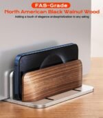 JCZT Vertical Laptop Stand, Walnut Dual Laptop Holder with Adjustable Aluminum Alloy Base Laptop Stand Compatible with All MacBok/Surface/Samsung/HP/Dell/Chrome Book (Silver) - Image 4