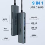 9IN1 USB C Hub for MacBook Pro/Air (M1-M5), KIROSA 4K HDMI Multiport Adapter with 3.5mm Audio, 100W PD, 5Gbps USB 3.0, SD/TF Reader - Compatible with Dell XPS, ThinkPad & USB-C Laptops - Image 3