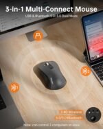 TECKNET Wireless Bluetooth Mouse, [USB + BT1 + BT2] Silent Click,4-Way Scroll Wheel Wireless Mouse for Laptop, Full-Size, 4800 DPI Computer Mice, Dual Mode for Laptop, PC, iPad, MacBook - Grey - Image 5