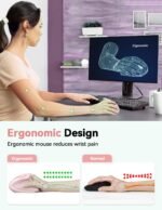 TECKNET 2.4G Ergonomic Mouse Vertical Wireless - 4800 DPI Optical Carpal Tunnel Mice Right Hand, 4800 DPI Adjustable, Quiet Clicks, 6 Buttons for Laptop, Desktop, PC, Computer - Pink - Image 3