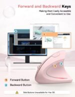 TECKNET 2.4G Ergonomic Mouse Vertical Wireless - 4800 DPI Optical Carpal Tunnel Mice Right Hand, 4800 DPI Adjustable, Quiet Clicks, 6 Buttons for Laptop, Desktop, PC, Computer - Pink - Image 6