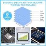 Frienda 6 Pcs Thermal Pad 100 x 100 Mm, 0.5, 1, 1.5, 2, 2.5, 3 mm Heat Resistant Conductive Silicone Thermal Pads Conductivity 6.0 W/M for Laptop Heatsink CPU Gpu LED Cooler(Blue) - Image 3