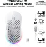 TMKB Wireless Gaming Mouse, 24000DPI Optical Sensor, 180Hrs Battery, Lightweight, 6 Programmable Buttons, RGB Strip, 2.4G/BT5.2/USB-C Wired for PC/Mac/Laptop - Matte White - Image 3