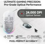 TMKB Wireless Gaming Mouse, 24000DPI Optical Sensor, 180Hrs Battery, Lightweight, 6 Programmable Buttons, RGB Strip, 2.4G/BT5.2/USB-C Wired for PC/Mac/Laptop - Matte White - Image 4