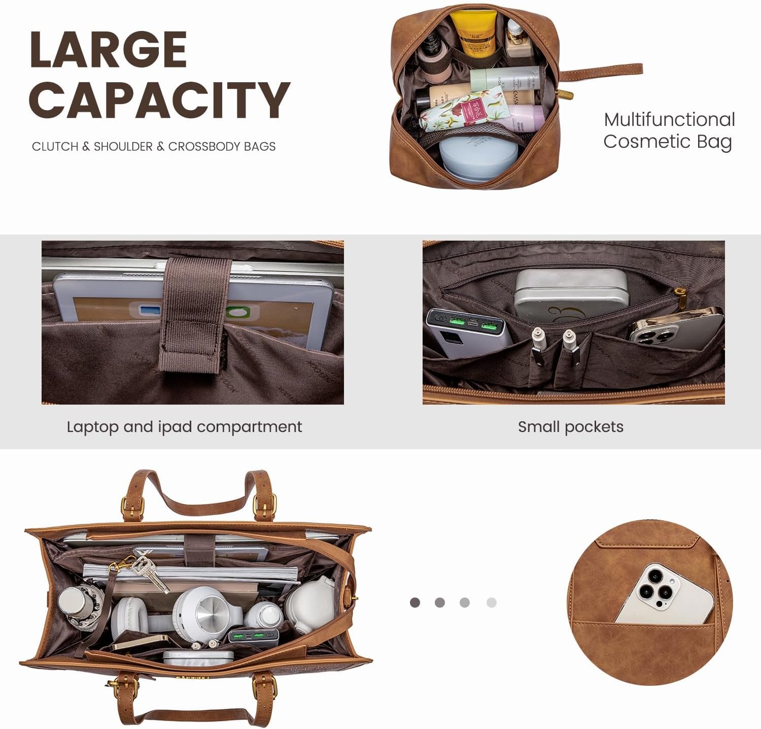LOVEVOOK Laptop Bag for Women Vintage Leather Work Tote 17.3 inch Large Capacity Computer bag with Clutch Purse for Office, Travel, Casual - Image 6