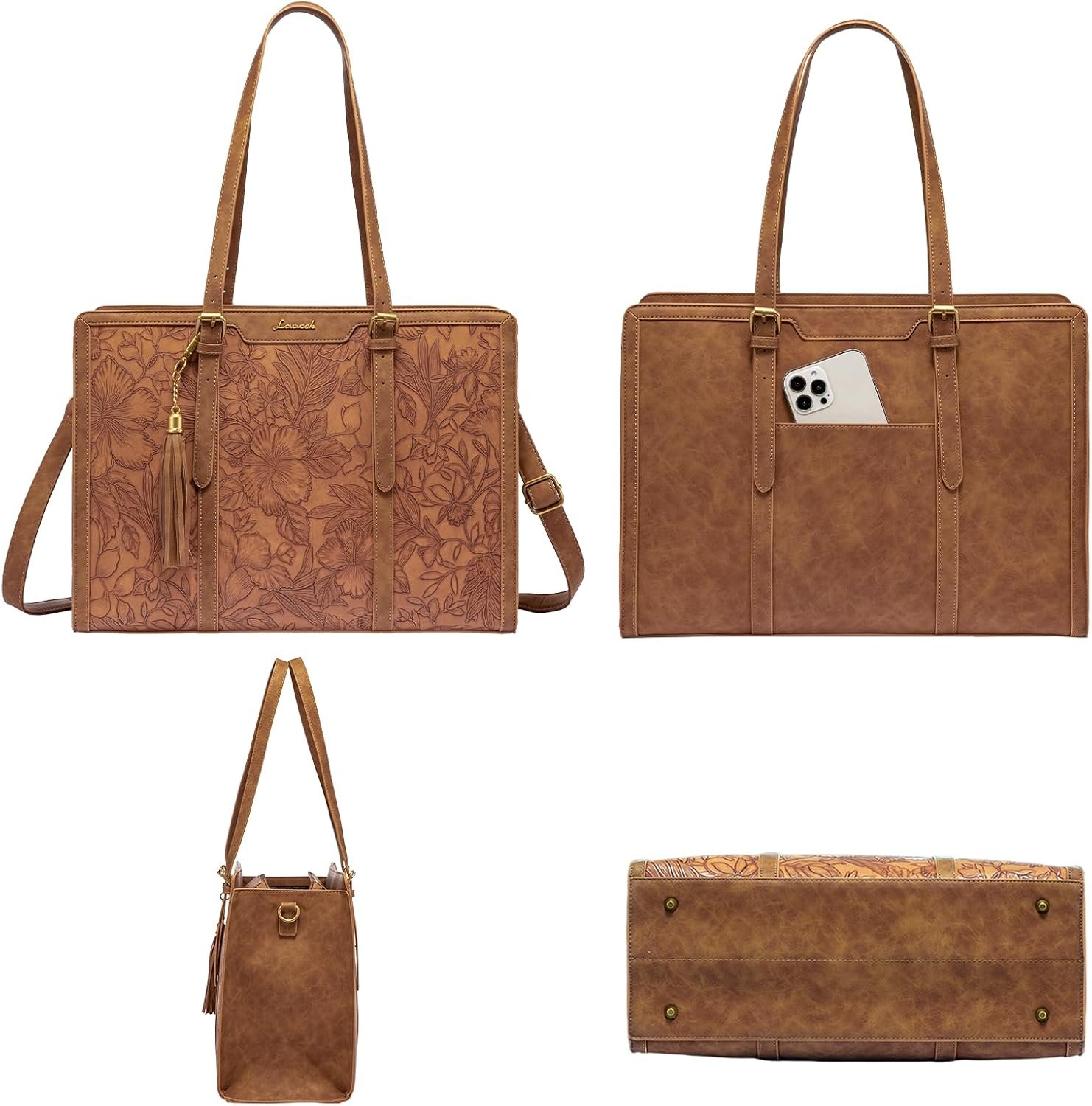 LOVEVOOK Laptop Bag for Women Vintage Leather Work Tote 17.3 inch Large Capacity Computer bag with Clutch Purse for Office, Travel, Casual - Image 7
