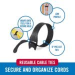 VELCRO Brand Reusable Cable Ties, Practical Tech Gifts for Men, 100 Pack 6 Inch Cable Management Ties for Electronics and Desk Organization, Black - Image 3