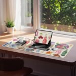 iCasso Office Desk Mat for Keyboard and Mouse, Large Mouse Pad, Desk Pad Mat, Anti-Slip Big Mousepad with Stitched Edges for Computer Desktop Cover Protector (Watercolor Stickers) - Image 5