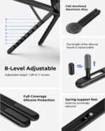 Viozon Portable Laptop Stand for Desk, Foldable Adjustable Computer Riser with Magnetic Phone Holder, Aluminum Laptop Stand for 10–16” Laptops & 4–13” Phones/Tablets (Black) - Image 5