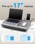 HUANUO Lap Desk - Fits up to 17 inches Laptop Desk, Built in Mouse Pad & Wrist Pad for Notebook, Laptop, Tablet, Lap Stand with Tablet, Pen & Phone Holder, Black Woodgrain - Image 4