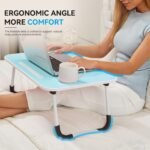 BUYIFY Folding Lap Desk, 23 Inch Portable Wood Blue Laptop Bed Desk Lap Desk with Cup Holder, for Working Reading Writing, Eating, Watching Movies for Bed Sofa Couch Floor- new005 Blue - Image 3