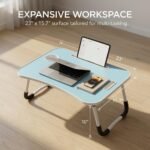 BUYIFY Folding Lap Desk, 23 Inch Portable Wood Blue Laptop Bed Desk Lap Desk with Cup Holder, for Working Reading Writing, Eating, Watching Movies for Bed Sofa Couch Floor- new005 Blue - Image 5