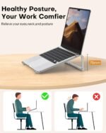 OMOTON Portable Laptop Stand for Desk, Foldable Aluminum Laptop Riser, Ergonomic Computer Stand Compatible with for MacBook Pro/Air, Dell, HP, Lenovo, 10-17.3'' (Silver) - Image 3